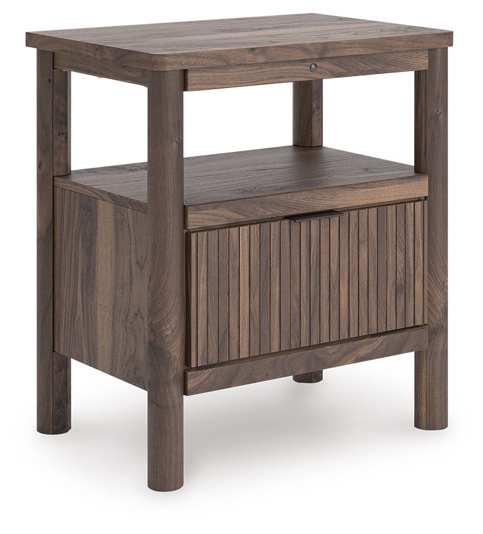 Pamytta - Brown - One Drawer Night Stand Nightstands w/ Charging Stations by Signature Design by Ashley® - Walls Furniture & Mattress
