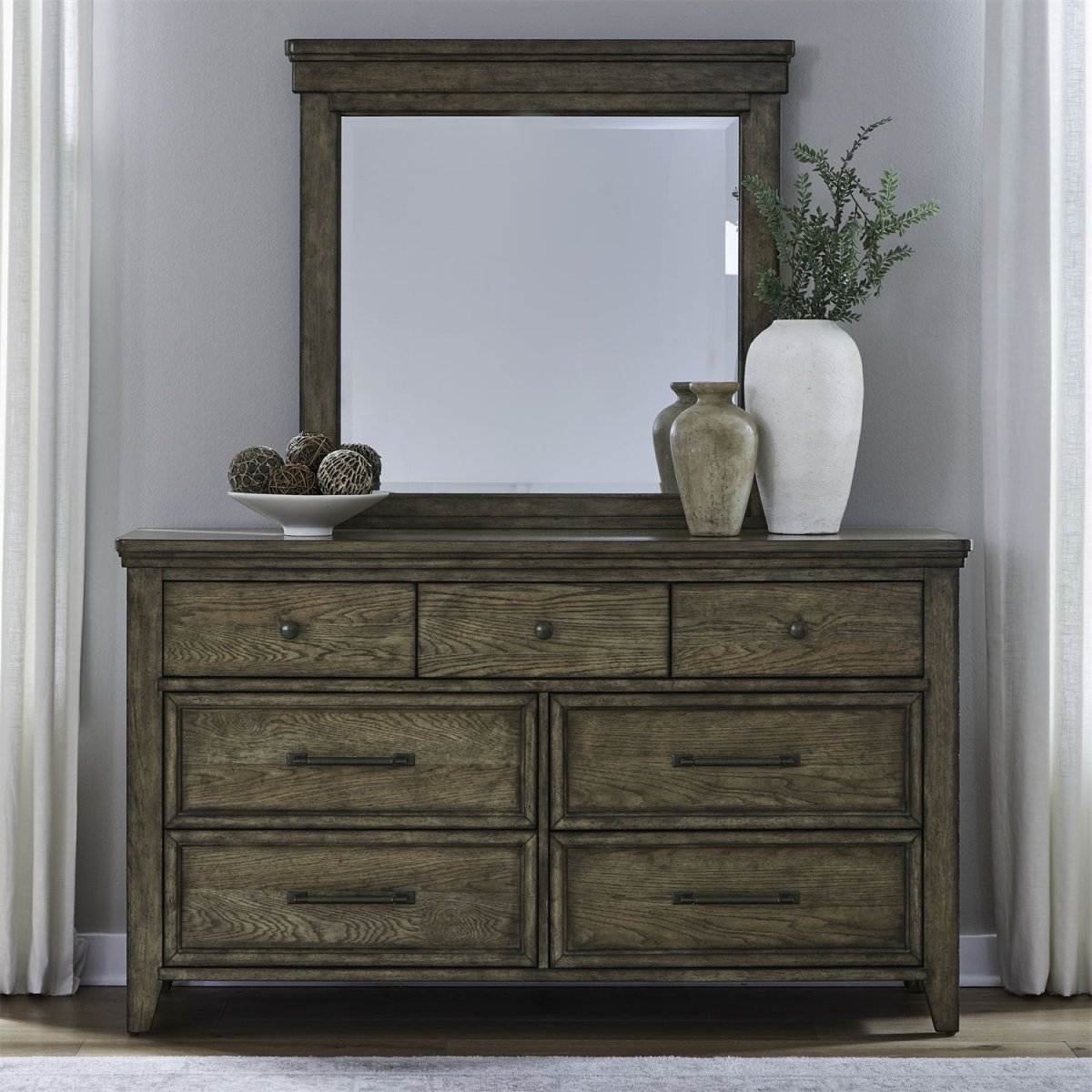 Carolina Park - Dresser & Mirror - Amber Brown Dresser & Mirror by Liberty Furniture - Walls Furniture & Mattress
