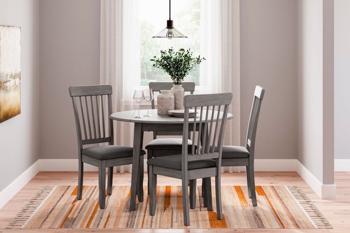 Shullden - 5 Pc. - Drop Leaf Table, 4 Side Chairs - Gray 5 Piece Dining Room Sets by Signature Design by Ashley® - Walls Furniture & Mattress
