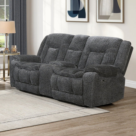 Stanwick - Reclining Console Loveseat With Power Footrest - Gray Reclining Loveseats by New Classic - Walls Furniture & Mattress