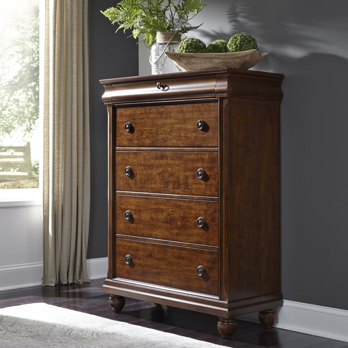 Rustic Traditions - 5 Drawer Chest - Dark Brown Accent Chests by Liberty Furniture - Walls Furniture & Mattress