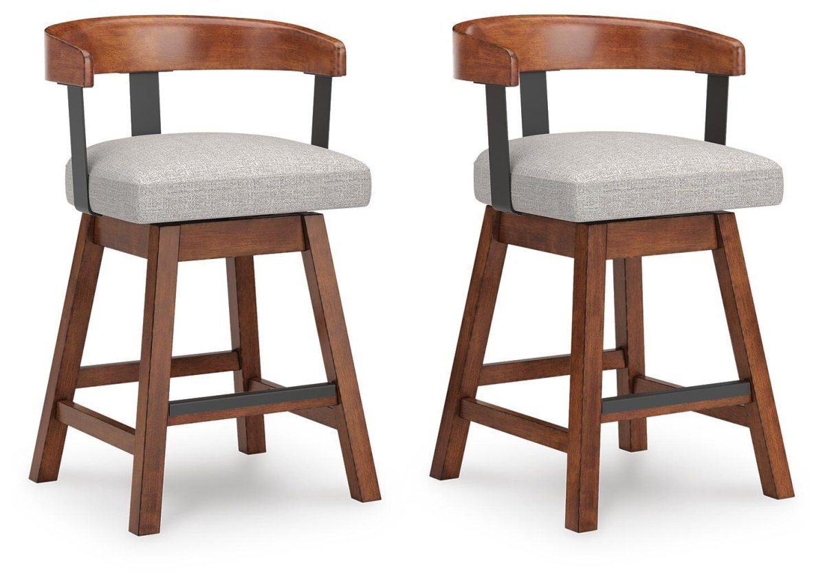 Ralene - Upholstered Swivel Barstool (Set of 2) - Medium Brown Stool Sets by Signature Design by Ashley® - Walls Furniture & Mattress
