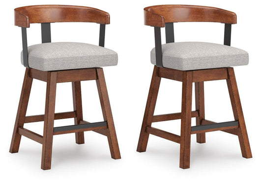Ralene - Upholstered Swivel Barstool (Set of 2) - Medium Brown Stool Sets by Signature Design by Ashley® - Walls Furniture & Mattress