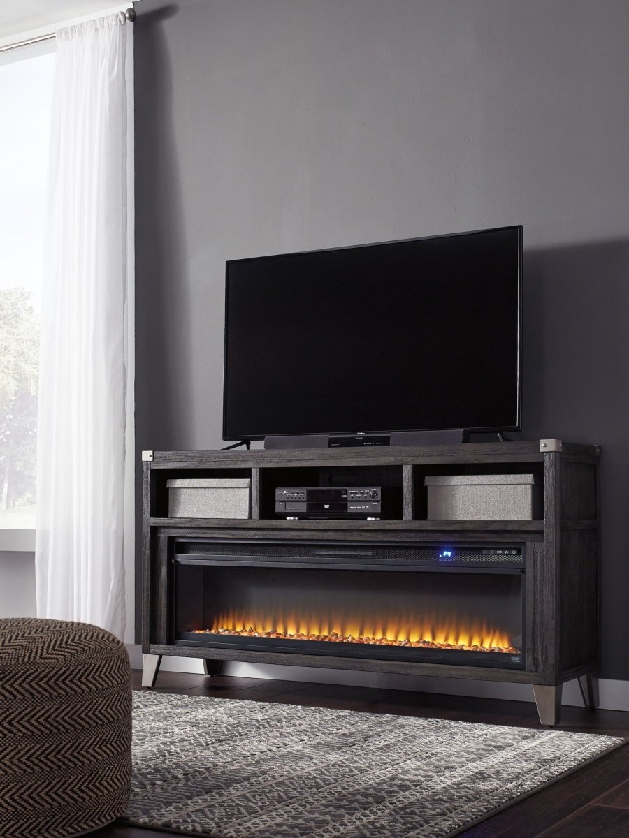 Todoe - 2 Pc. - 65" TV Stand With Wide Fireplace Insert - Gray Fireplace TV Stands by Signature Design by Ashley® - Walls Furniture & Mattress