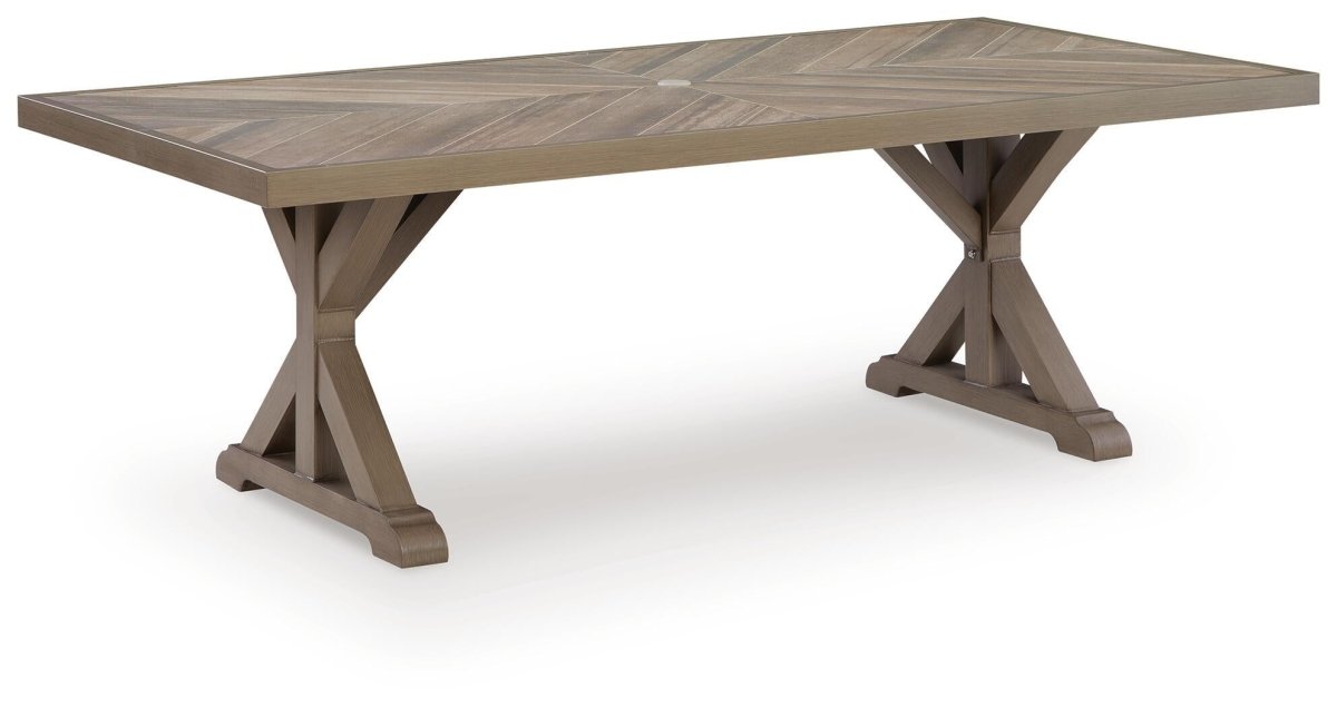 Laguna Heights - Rectangular Dining Table With Umbrella Option - Beige Dining Tables by Signature Design by Ashley® - Walls Furniture & Mattress