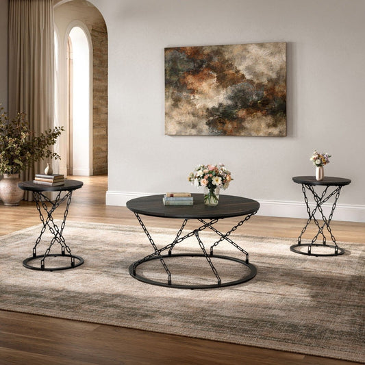 Doran - Occasional Table Set (1 Coffee & 2 End Tables) - Dark Brown / Black Table Sets by New Classic - Walls Furniture & Mattress