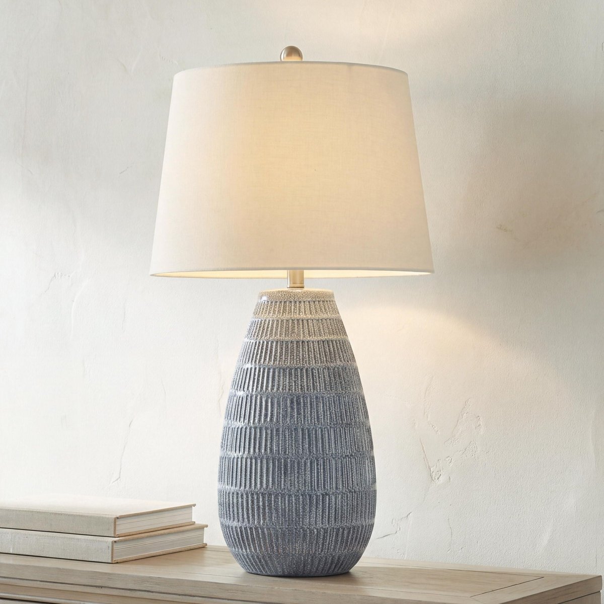 Kaidins - Ceramic Table Lamp - White / Blue Table Lamps by Signature Design by Ashley® - Walls Furniture & Mattress