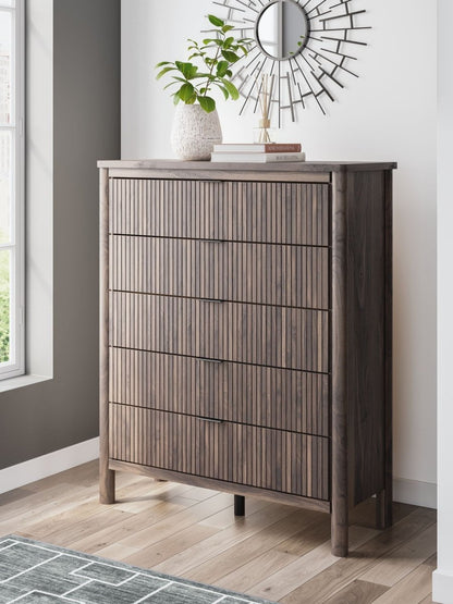Pamytta - Brown - Five Drawer Wide Chest Accent Chests by Signature Design by Ashley® - Walls Furniture & Mattress