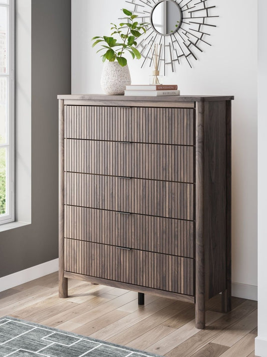 Pamytta - Brown - Five Drawer Wide Chest Accent Chests by Signature Design by Ashley® - Walls Furniture & Mattress