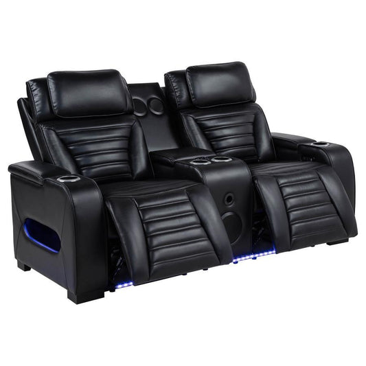 Zuma - Faux Leather Dual Power Reclining LED Loveseat - Black Reclining Loveseats by Coaster Fine Furniture - Walls Furniture & Mattress