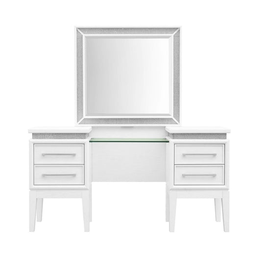 Reflections - Vanity Desk - Pearl White & Rhinestone Vanity Desks by Liberty Furniture - Walls Furniture & Mattress
