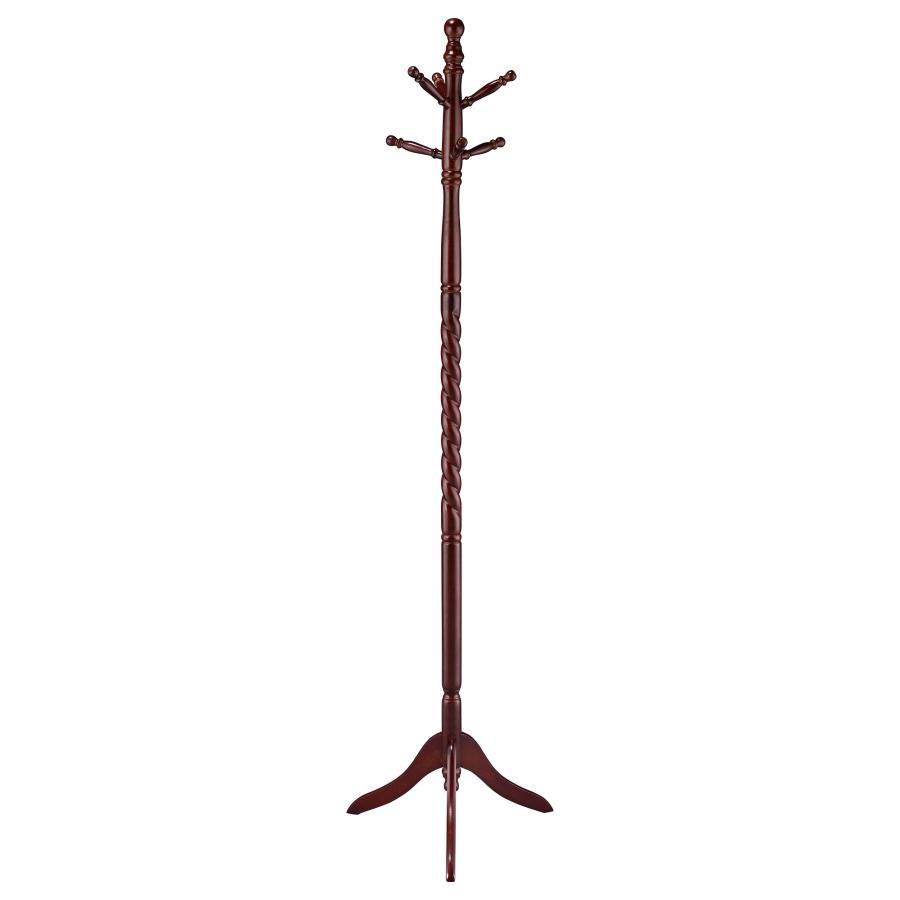 Riona - 6 Hook Freestanding Wood Coat Rack Hat Hanger - Merlot Freestanding Coat Racks by CoasterEveryday - Walls Furniture & Mattress