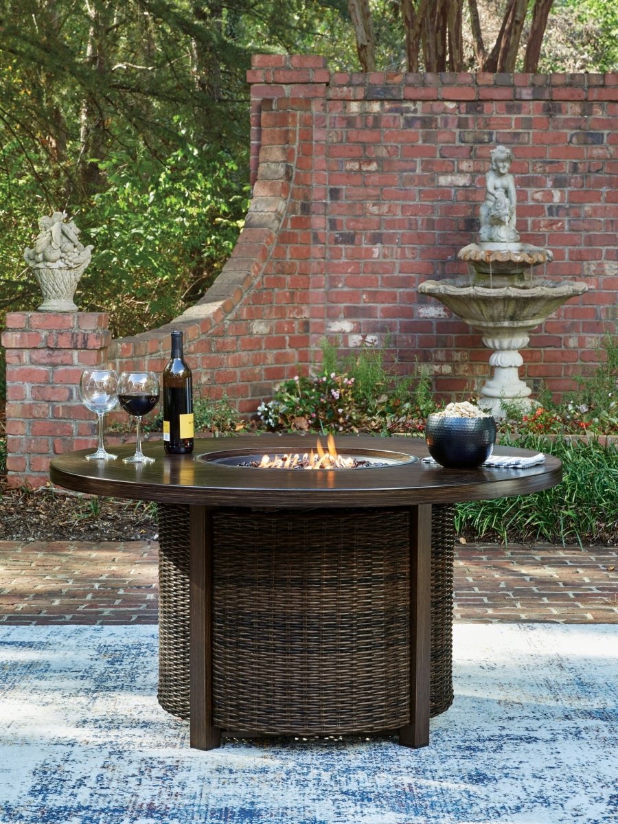 Monterey Point - Round Fire Pit Table - Dark Brown Fire Pits by Signature Design by Ashley® - Walls Furniture & Mattress