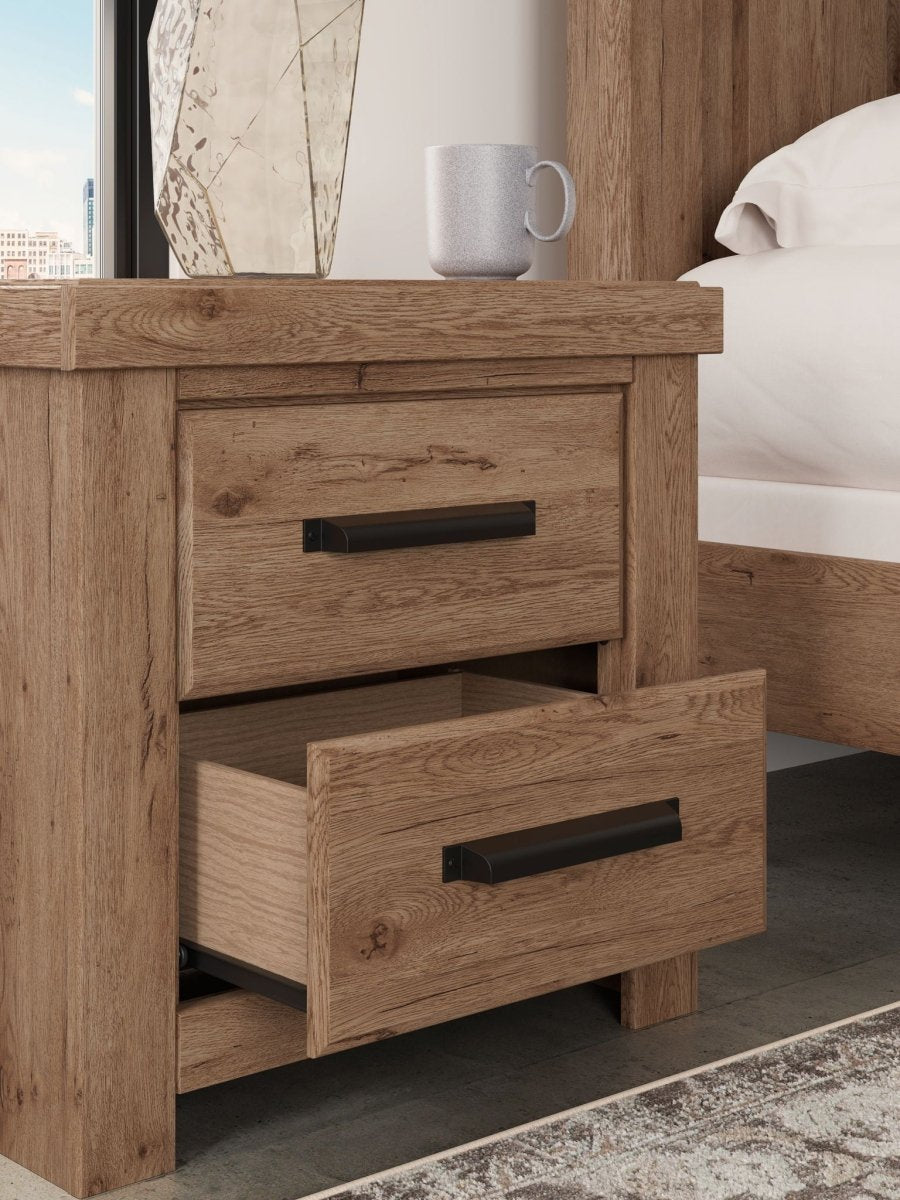 Oliandon - Two Drawer Night Stand - Light Brown Nightstands w/ Charging Stations by Signature Design by Ashley® - Walls Furniture & Mattress