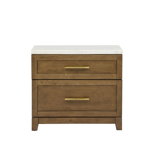Devonshire - Nightstand With Marble Top And USB Port - Cognac Nightstands w/ Charging Stations by New Classic - Walls Furniture & Mattress