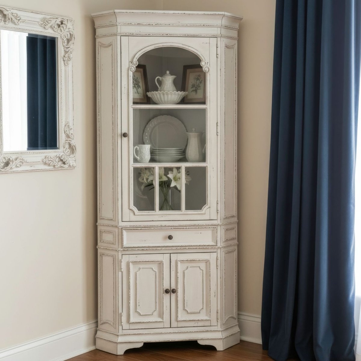 Magnolia Manor - Corner Cabinet - Antique White Accent Cabinets by Liberty Furniture - Walls Furniture & Mattress