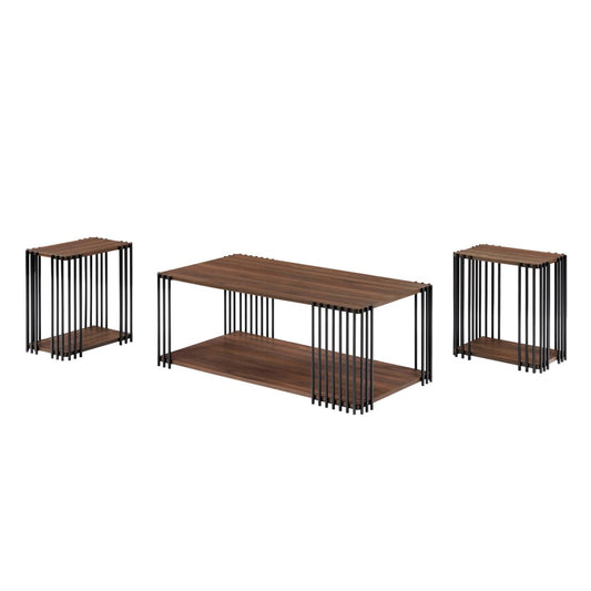 Vertex - Rectangular 3 Piece Occasional Set (1 Coffee & 2 End Tables) - Brown / Black Table Sets by New Classic - Walls Furniture & Mattress