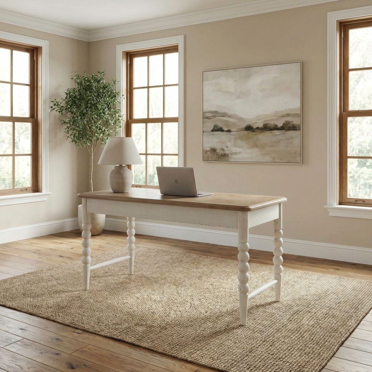 Turnberry Park - Writing Desk - Washed White & Toasted Oat Writing Desks by Liberty Furniture - Walls Furniture & Mattress