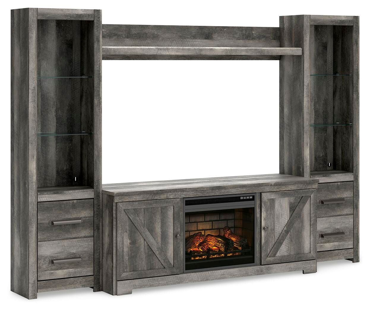 Wynnlow - Entertainment Center - TV Stand With Glass/Stone Fireplace Insert - Gray Entertainment Centers by Signature Design by Ashley® - Walls Furniture & Mattress