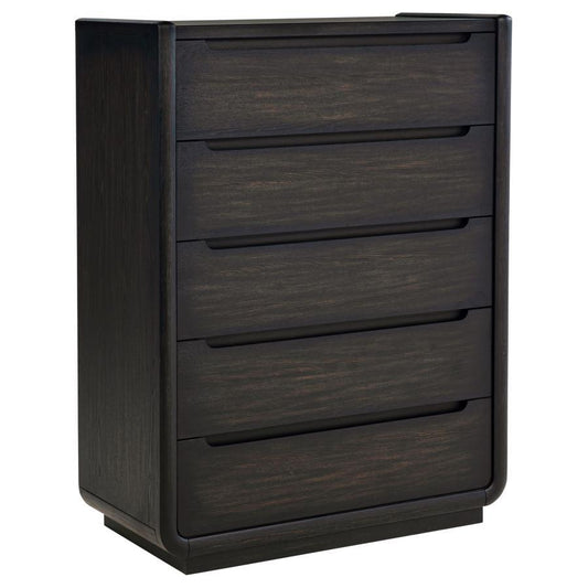Leandro - 5 - Drawer Bedroom Chest Of Drawers - Burnished Black Accent Chests by Coaster Fine Furniture - Walls Furniture & Mattress
