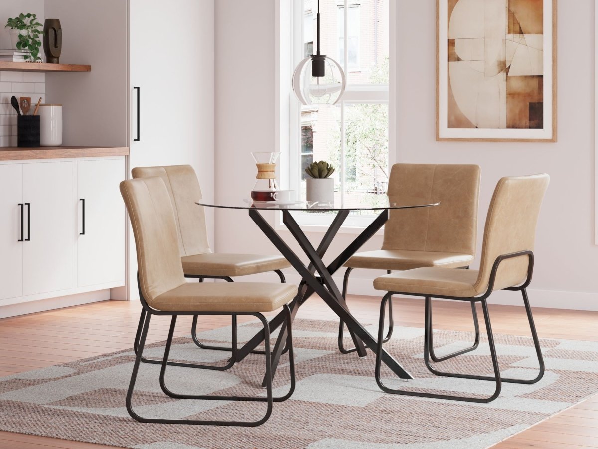 Pharwynn - 5 Pc. - Dining Room Table, 4 Side Chair - Black 5 Piece Dining Room Sets by Signature Design by Ashley® - Walls Furniture & Mattress