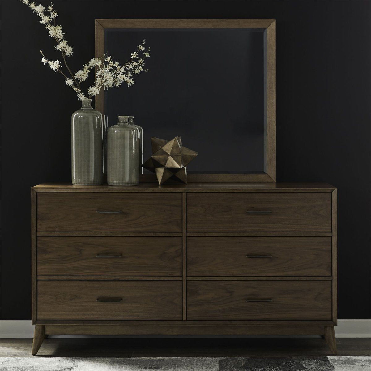 Century Modern - Dresser & Mirror - Walnut Dresser & Mirror by Liberty Furniture - Walls Furniture & Mattress