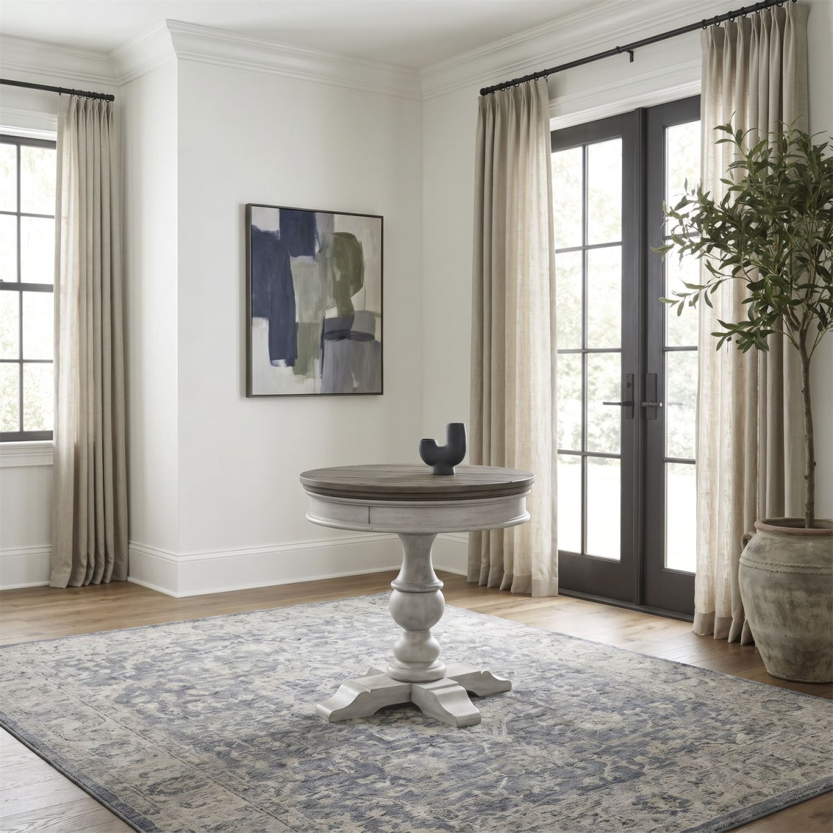 Heartland - Round Pedestal Chair Side Table - Antique White / Tobacco Tops Chair Side Tables by Liberty Furniture - Walls Furniture & Mattress