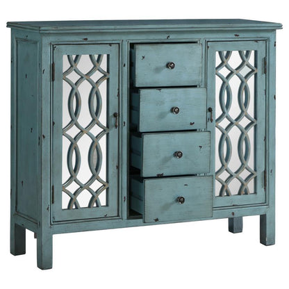 Rue - 4 - Drawer Wood Trellis Accent Storage Cabinet - Blue Accent Cabinets by CoasterEveryday - Walls Furniture & Mattress