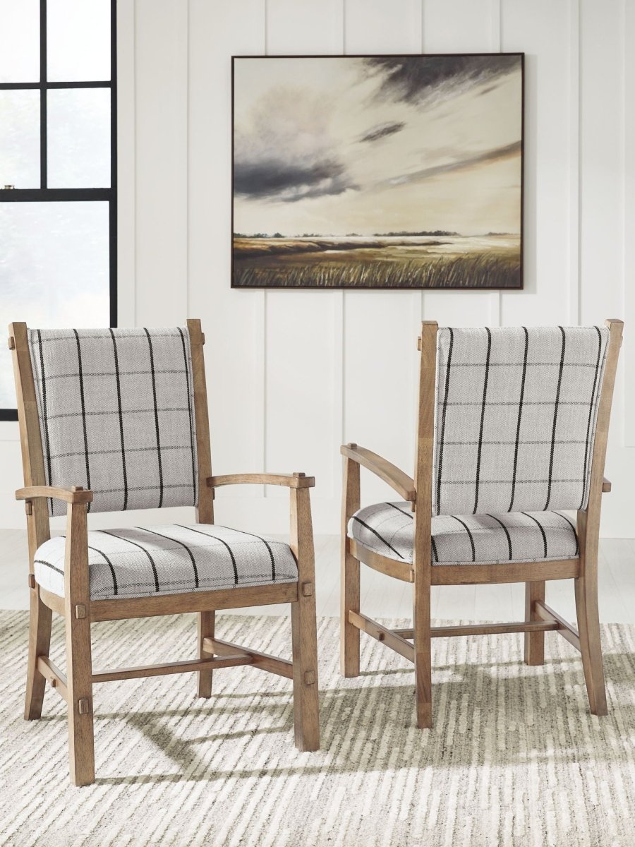 Ridgester - Dining Upholstered Arm Chair (Set of 2) - Light Brown Chair Sets by Benchcraft® - Walls Furniture & Mattress