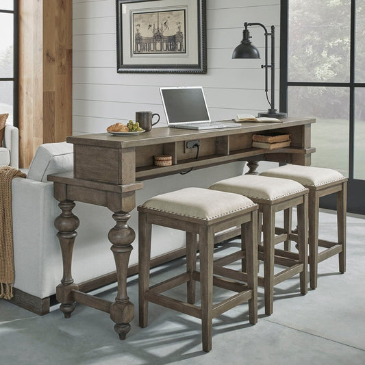 Americana Farmhouse - 4 Piece Console Set (Console 3 Stools) - Light Brown 4 Piece Living Room Sets by Liberty Furniture - Walls Furniture & Mattress