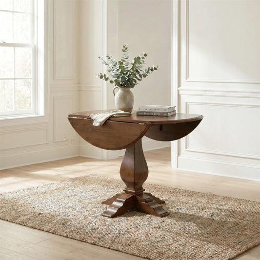 Creations - Round Drop Leaf Table - Dark Brown Dining Tables by Liberty Furniture - Walls Furniture & Mattress