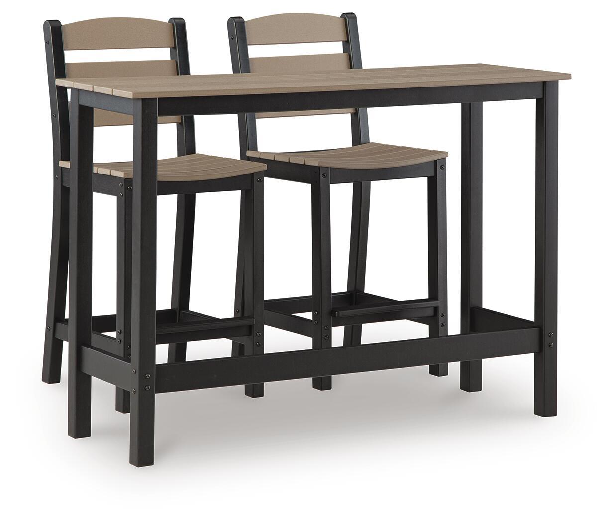 Shoreline Beach - Outdoor Counter Table And 2 Barstools (Set of 3) - Black / Beige 3 Piece Outdoor Sets by Signature Design by Ashley® - Walls Furniture & Mattress