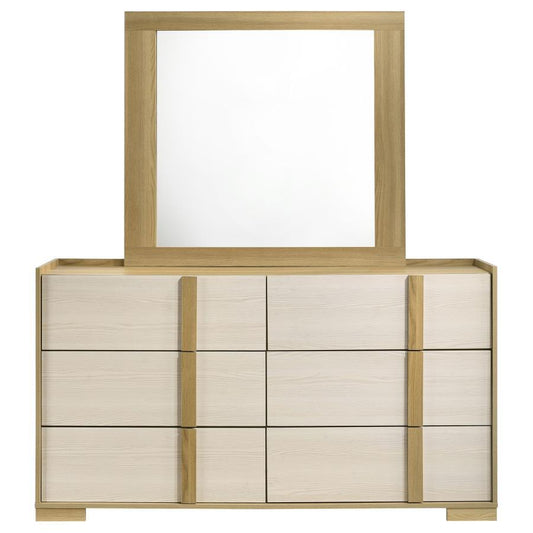 Hyland - 6 - Drawer Dresser With Mirror - Natural Dresser & Mirror by Coaster Fine Furniture - Walls Furniture & Mattress