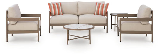 Bluff Trail - Loveseat, Lounge Chairs, Tables Set (Set of 5) - Beige 5 Piece Outdoor Sets by Signature Design by Ashley® - Walls Furniture & Mattress