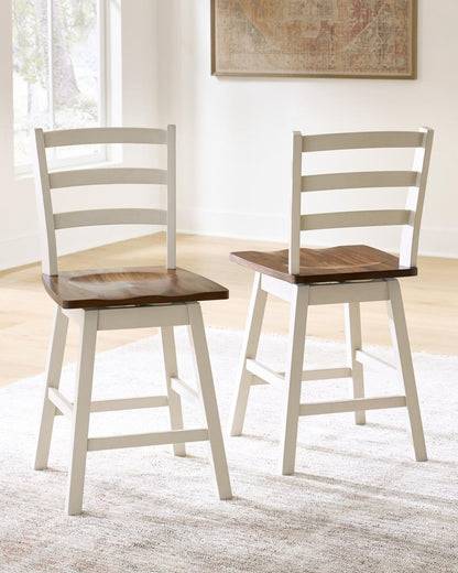 Brinfern - Swivel Stool (Set of 2) - Brown / Antique White Stool Sets by Signature Design by Ashley® - Walls Furniture & Mattress