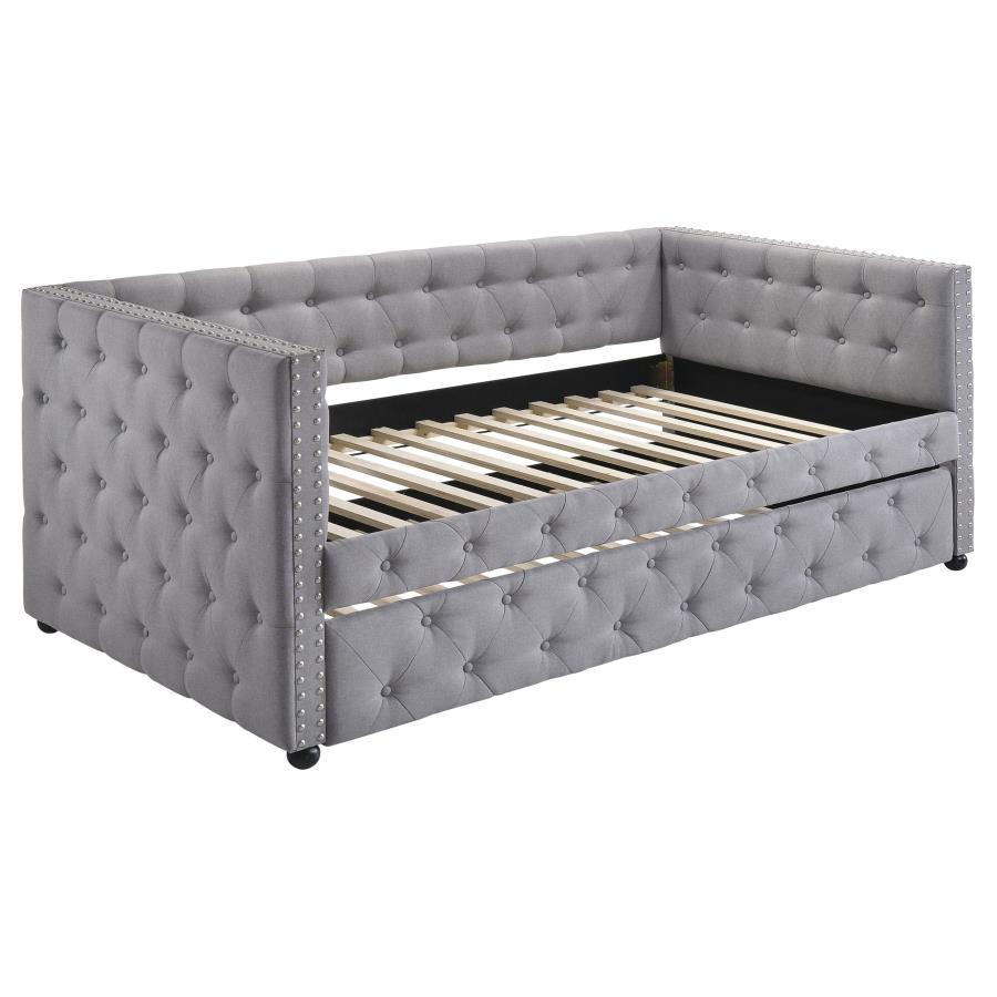 Mockern - Upholstered Twin Daybed With Trundle - Gray Daybeds by CoasterEssence - Walls Furniture & Mattress