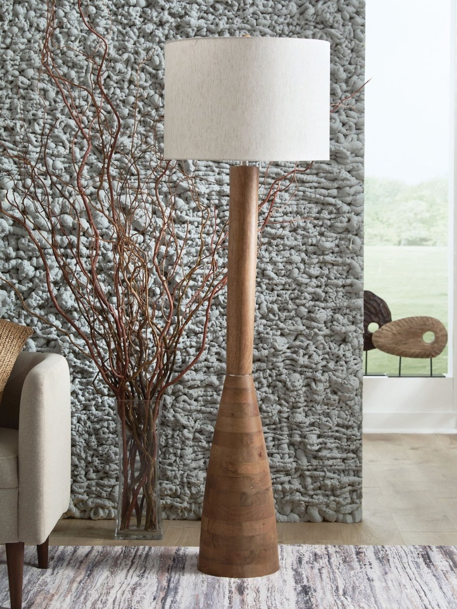 Ailsa - Natural Brown - Wood Floor Lamp Floor Lamps by Signature Design by Ashley® - Walls Furniture & Mattress
