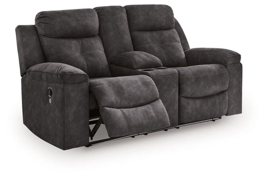 Brysonview - Double Reclining Loveseat With Console - Charcoal Reclining Loveseats by Benchcraft® - Walls Furniture & Mattress