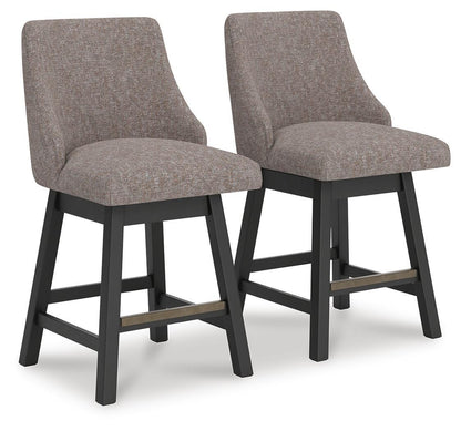 Neymorton - Upholstered Swivel Barstool (Set of 2) - Dark Grayish Brown Stool Sets by Signature Design by Ashley® - Walls Furniture & Mattress