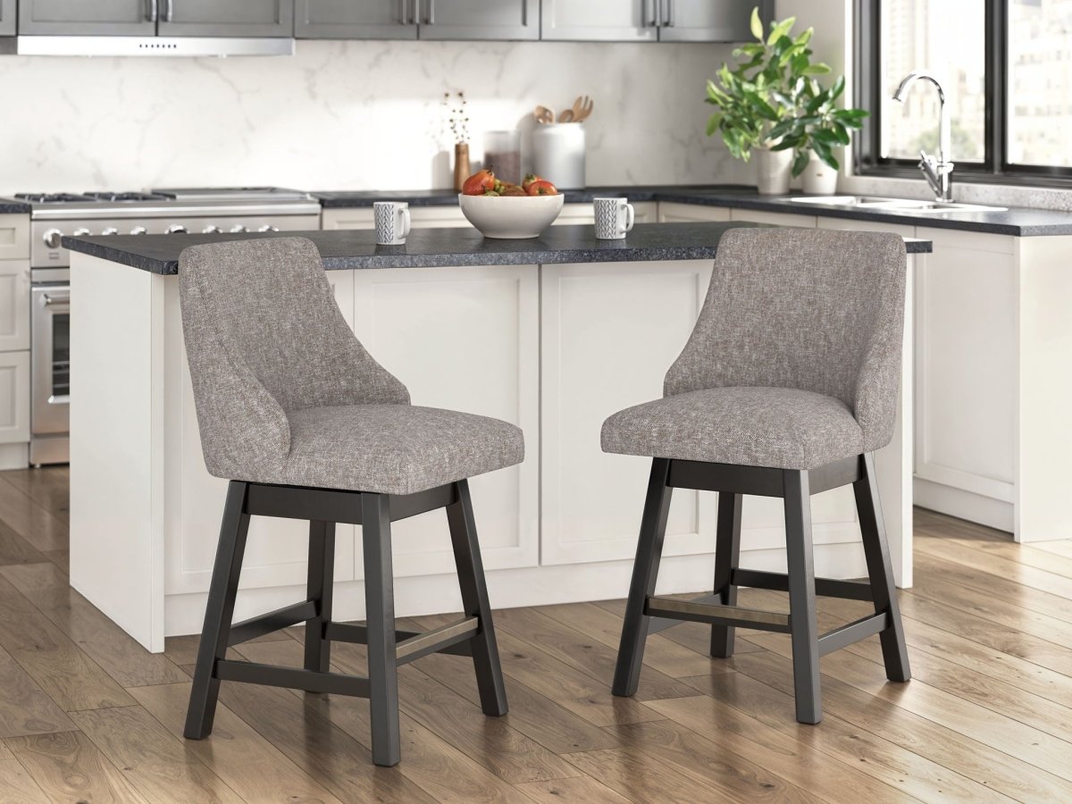 Neymorton - Upholstered Swivel Barstool (Set of 2) - Dark Grayish Brown Stool Sets by Signature Design by Ashley® - Walls Furniture & Mattress