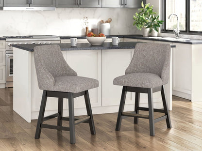 Neymorton - Upholstered Swivel Barstool (Set of 2) - Dark Grayish Brown Stool Sets by Signature Design by Ashley® - Walls Furniture & Mattress
