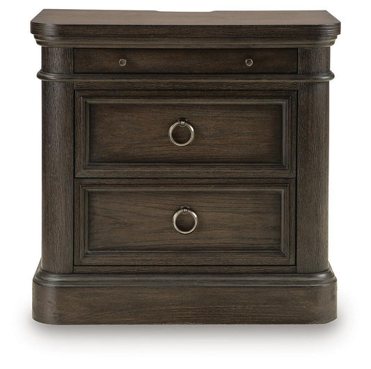 Wickenger - Two Drawer Night Stand - Dark Brown Nightstands w/ Charging Stations by Signature Design by Ashley® - Walls Furniture & Mattress