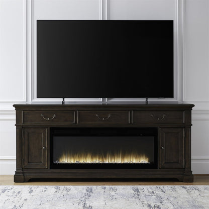 Fireplace TV Consoles - 512 84" Console With Fire FTS - Brown Fireplace TV Stands by Liberty Furniture - Walls Furniture & Mattress