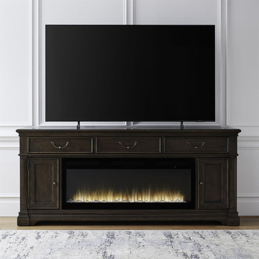Fireplace TV Consoles - 512 84" Console With Fire FTS - Brown Fireplace TV Stands by Liberty Furniture - Walls Furniture & Mattress