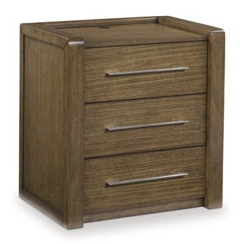 Marxmore - Three Drawer Night Stand - Brown Nightstands w/ Charging Stations by Benchcraft® - Walls Furniture & Mattress