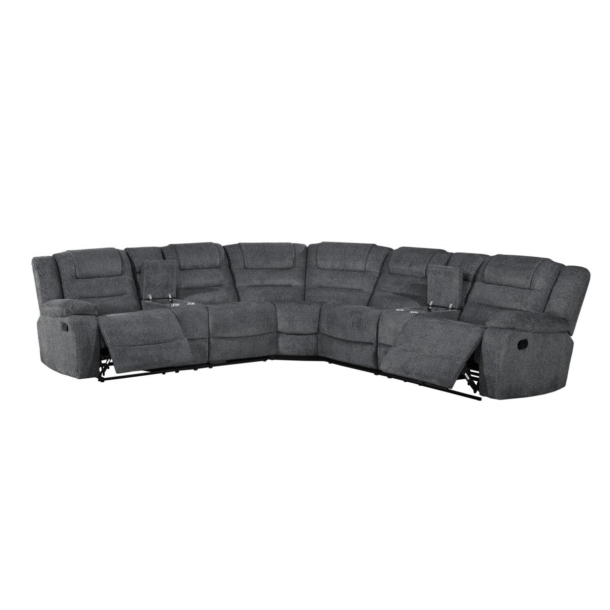 Redondo - 3 Piece Manual Sectional (2 Loveseats & Wedge) - Dark Gray Reclining Sectionals by New Classic - Walls Furniture & Mattress