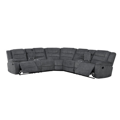 Redondo - 3 Piece Manual Sectional (2 Loveseats & Wedge) - Dark Gray Reclining Sectionals by New Classic - Walls Furniture & Mattress