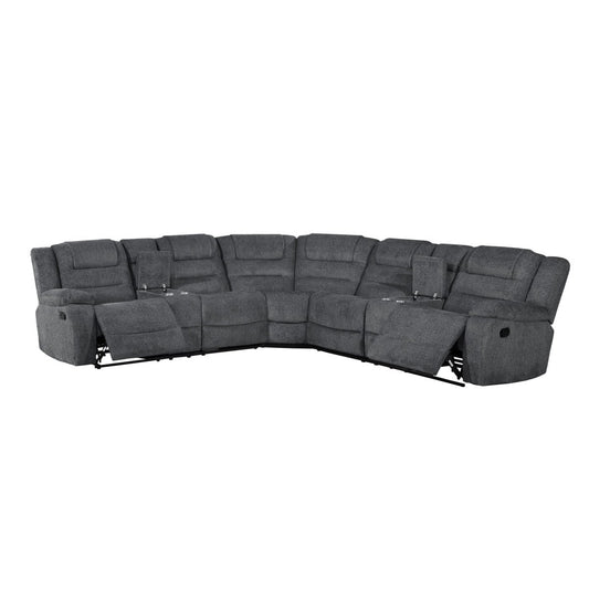 Redondo - 3 Piece Manual Sectional (2 Loveseats & Wedge) - Dark Gray Reclining Sectionals by New Classic - Walls Furniture & Mattress
