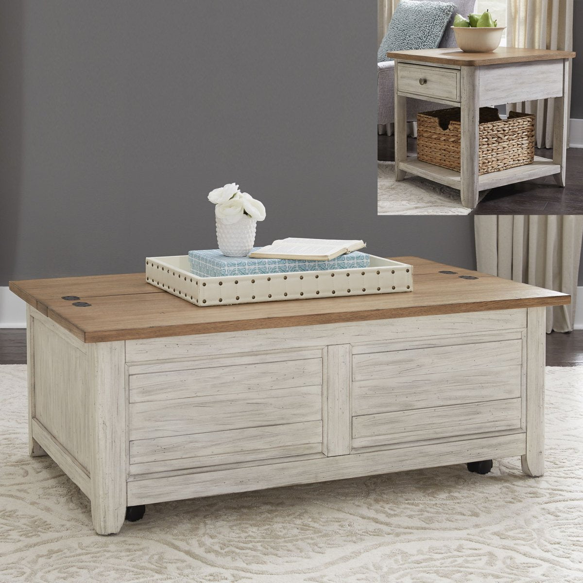 Farmhouse Reimagined - 3 Piece Table Set - White Table Sets by Liberty Furniture - Walls Furniture & Mattress