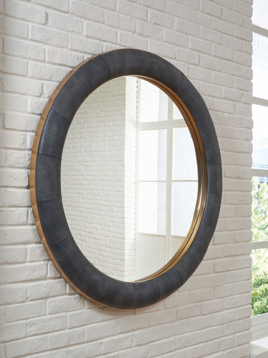 Corinsworth - Accent Mirror - Charcoal / Brass Finish Accent Mirrors by Signature Design by Ashley® - Walls Furniture & Mattress
